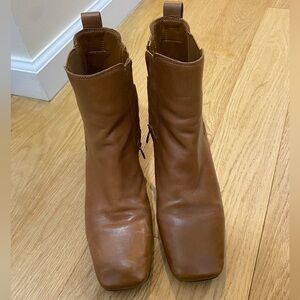 Franco Sarto Camel Leather Square-Toe Ankle Boots in Size 9
